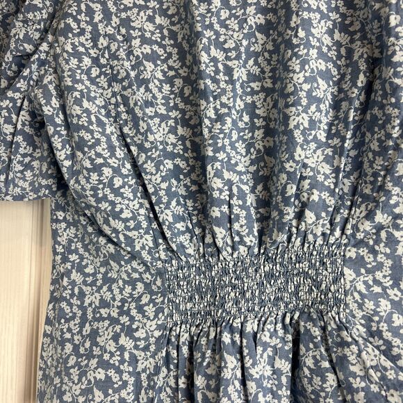 A Loves A Women's Blue Floral Short Sleeve V-Neck Top 100% Cotton Size XS - Picture 4 of 12